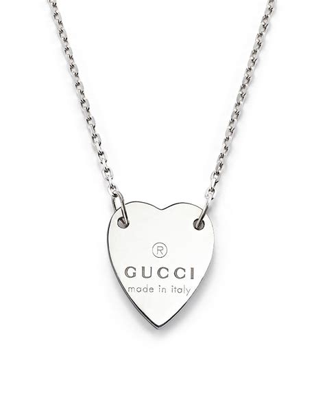 Gucci Sterling Silver Engraved Trademark Heart Necklace, 18 .